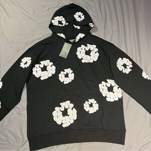 Black Hoodie with White Floral Print